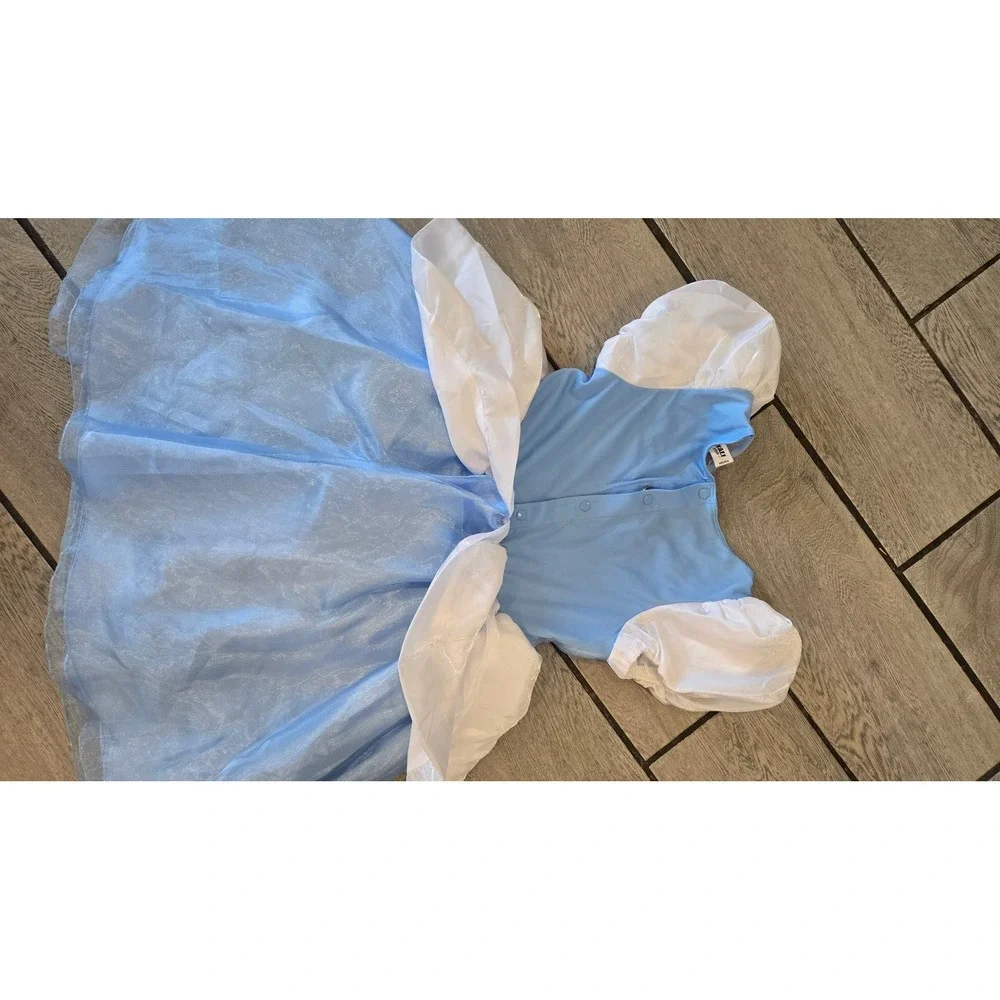 IKALI Kids Cinderella Princess Costume Dress Blue Silver Trim Snap Back Size 140
